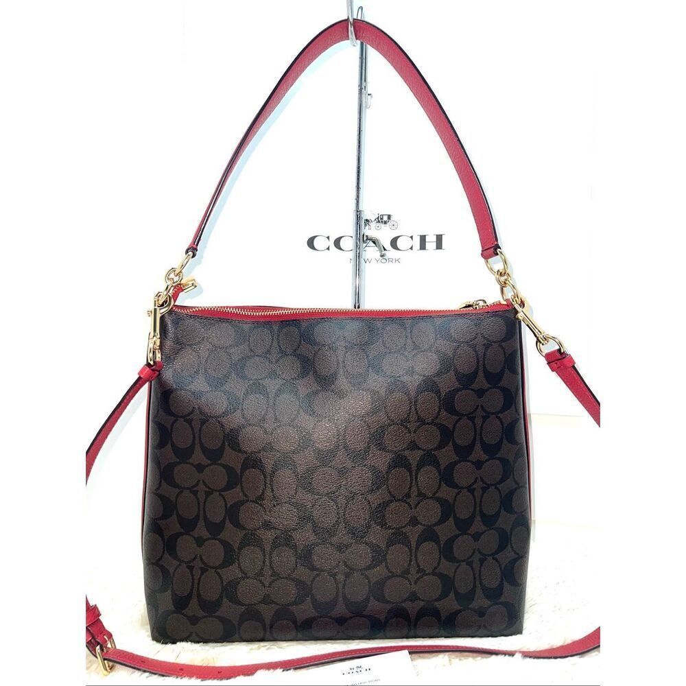 ➡️Coach Marlon Shoulder/Crossbody Handbag Sig Canvas Pebbled Leather F79993 $428 - Picture 2 of 8